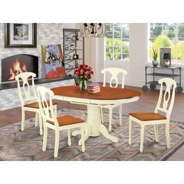 East West Furniture KENL5-WHI-W 5 Piece Modern Dining Table Set Includes an Oval Wooden Table with Butterfly Leaf and 4 Dining Room Chairs, 42x60 Inch, Buttermilk & Cherry