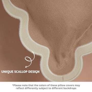 Folkulture Throw Pillow Covers 20x20, Set of 2 Cotton Scalloped Pillow Cover, Cute Decorative Pillows, Outdoor Boho Throw Pillows for Couch, Brown Pillow Covers, Couch Pillows for Living Room