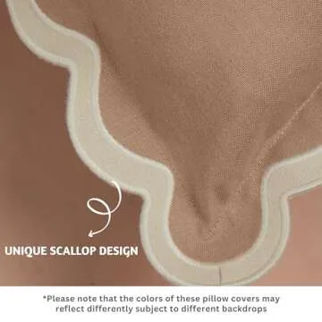 Folkulture Throw Pillow Covers 20x20, Set of 2 Cotton Scalloped Pillow Cover, Cute Decorative Pillows, Outdoor Boho Throw Pillows for Couch, Brown Pillow Covers, Couch Pillows for Living Room