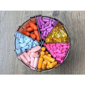 XL Supplement Pill Dispenser Bottle, 7 Compartment, Labels, Easy Open, Anti-Mixing, UV Protected Org...