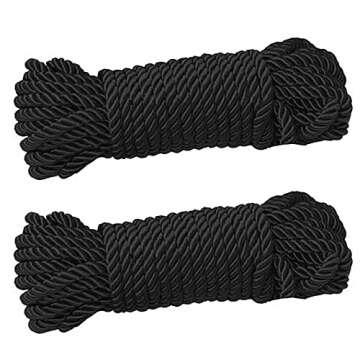 2 Pack All Purpose 32 feet 8mm(1/3inch) Diameter Soft Nylon Rope Solid Braided Twisted Ropes,10m Durable and Strong All Purpose Twine Cord Rope String Thread Cord (Black Ropes)