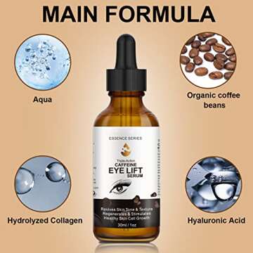 Caffeine Eye Serum - with EGCG, Vitamin C, Hyaluronic Acid, Collagen, Caffeine Eye Lift Serum - Redu...