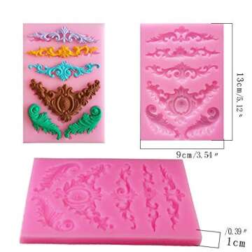 Efivs Arts DIY 3D Sculpted Flower Royal Lace Baroque Scroll Silicone Mold for Fondant & Cake Decorat...