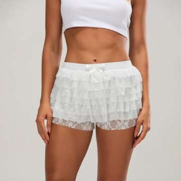 NUFIWI Women Lolita Bloomers White Ruffle Shorts Cute Lace Pumpkin Pants Sexy Boyshorts Layered Bott...