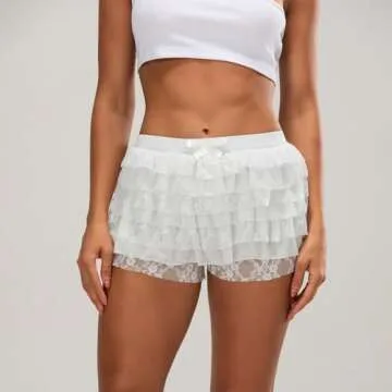 NUFIWI Women Lolita Bloomers White Ruffle Shorts Cute Lace Pumpkin Pants Sexy Boyshorts Layered Bott...