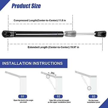 20" 80Lbs/356N Lift Support Gas Shocks Struts Hydraulics Piston Lid Stay Springs Rod for Window Cabi...