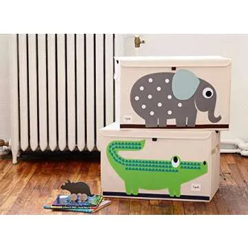 3 Sprouts Large Toy Chest for Kids with Lid and Handles - Collapsible Toy Storage Bin/Trunk/Box/Basket Organizer for Boys & Girls Playroom, Nursery, Elephant