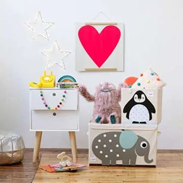 3 Sprouts Large Toy Chest for Kids with Lid and Handles - Collapsible Toy Storage Bin/Trunk/Box/Basket Organizer for Boys & Girls Playroom, Nursery, Elephant