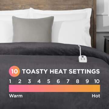 Brookstone Electric Heated Plush Blanket w/ 10 Heat Settings - Adjustable Timer, 12-Hour Auto Shut O...