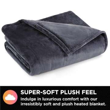 Brookstone Electric Heated Plush Blanket w/ 10 Heat Settings - Adjustable Timer, 12-Hour Auto Shut Off - Machine Washable & Dryer Safe - Polyester Velvet Blanket, Full Size 77in x 84in - Gray