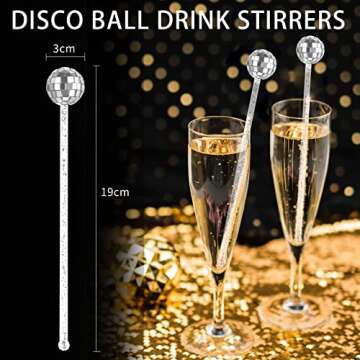10 PCS DISCO BALL DRINK STIRRERS Glitter Drink Stirrers Lolipop Sticks Disposible for Last Disco disco bachelorette New Year’s Eve and wedding (silver)