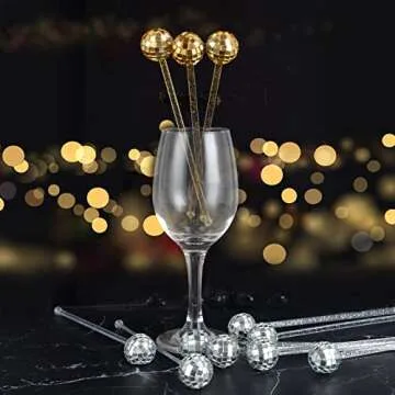 10 PCS DISCO BALL DRINK STIRRERS Glitter Drink Stirrers Lolipop Sticks Disposible for Last Disco disco bachelorette New Year’s Eve and wedding (silver)