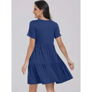 ANRABESS Women Summer Casual Dress Short Sleeve Crewneck Swing Mini Tshirt Dresses 2025 Vacation Beach Short Sundress Blue Small