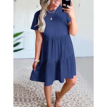ANRABESS Women Summer Casual Dress Short Sleeve Crewneck Swing Mini Tshirt Dresses 2025 Vacation Beach Short Sundress Blue Small