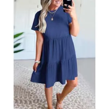 ANRABESS Women Summer Casual Dress Short Sleeve Crewneck Swing Mini Tshirt Dresses 2025 Vacation Beach Short Sundress Blue Small
