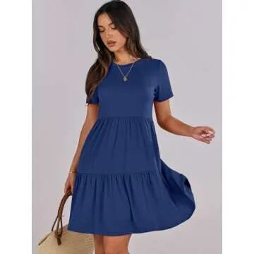 ANRABESS Women Summer Casual Dress Short Sleeve Crewneck Swing Mini Tshirt Dresses 2025 Vacation Beach Short Sundress Blue Small