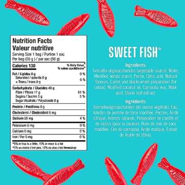 SmartSweets Sweet Fish, Candy with Low Sugar (3g), Low Calorie (130), No Artificial Sweeteners, Plant-Based, Gluten-Free, Non-GMO, Healthy Snack for Kids & Adults, 50g (Pack of 12)