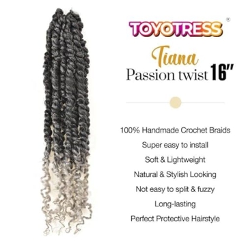 ToyoTress Tiana Passion Twist Hair - 16 Inch Ombre Gray Braids
