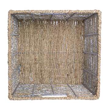 DII Decorative Woven Seagrass Trapezoid Cube with Metallic for Bathroom & Home Organization Solutions to Enhance Décor & Add Functionality (Large Cube - 13x13x13 with 11" base) Silver