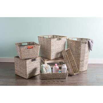 DII Decorative Woven Seagrass Trapezoid Cube with Metallic for Bathroom & Home Organization Solutions to Enhance Décor & Add Functionality (Large Cube - 13x13x13 with 11" base) Silver