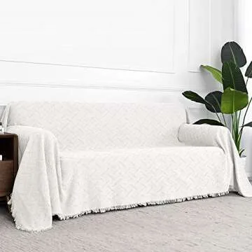 MYSKY HOME White Sofa Covers for 3 Cushion Couch Geometrical Living Room Sofa Throws Sofa Slipcovers for Pets, Kids (XX-Large, 91" x 134", White)