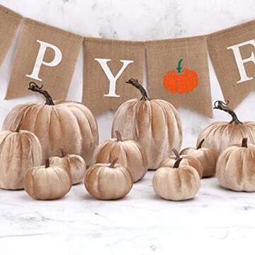 Gresorth 12pcs Large Artificial Velvet Pumpkins Fake Handmade Fall Harvest Centerpiece Decoration for Home Kitchen Farmhouse Halloween Thanksgiving Wedding - Champagne