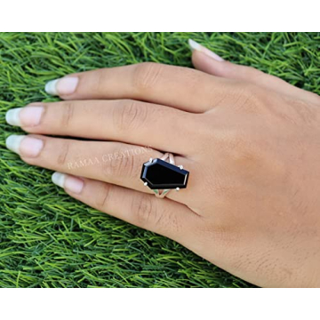 Stunning Black Onyx Coffin Silver Ring - Handmade Jewelry