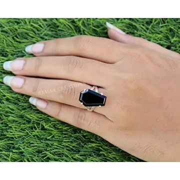 Stunning Black Onyx Coffin Silver Ring - Handmade Jewelry