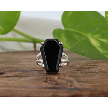 Stunning Black Onyx Coffin Silver Ring - Handmade Jewelry