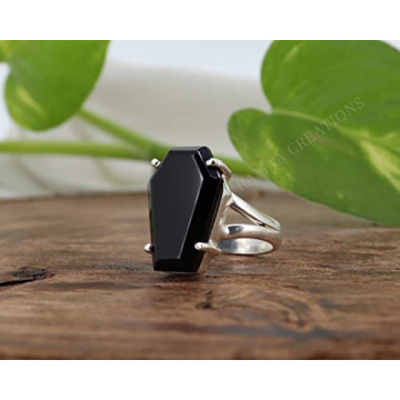 Stunning Black Onyx Coffin Silver Ring - Handmade Jewelry