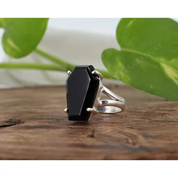 Stunning Black Onyx Coffin Silver Ring - Handmade Jewelry