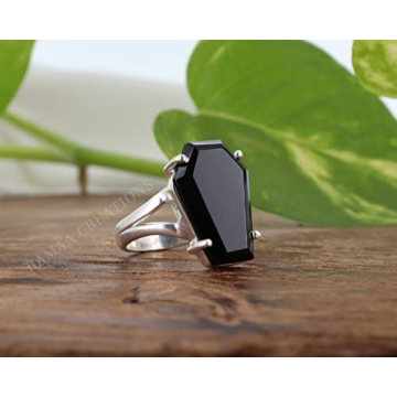 Stunning Black Onyx Coffin Silver Ring - Handmade Jewelry