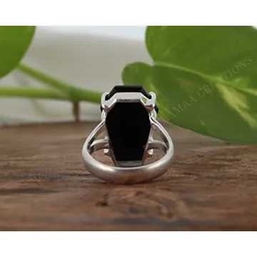 Stunning Black Onyx Coffin Silver Ring - Handmade Jewelry