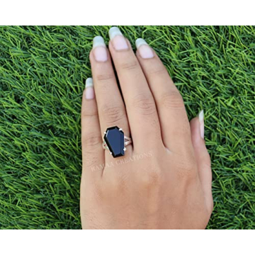 Stunning Black Onyx Coffin Silver Ring - Handmade Jewelry