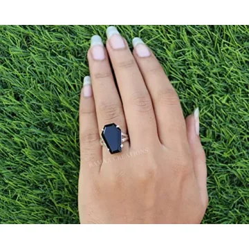 Stunning Black Onyx Coffin Silver Ring - Handmade Jewelry