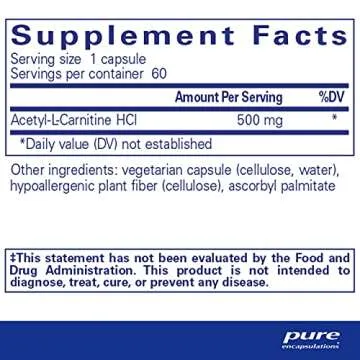 Pure Encapsulations Acetyl-L-Carnitine 500 mg - Memory & Brain Supplement - Brain Support & Focus* -...