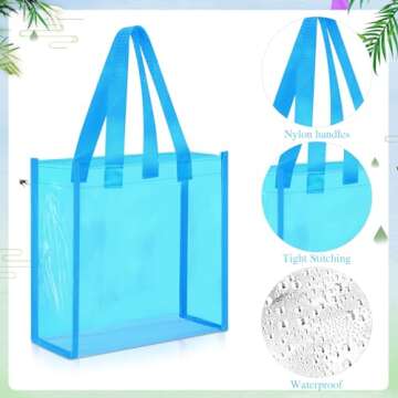Paterr 30 Pcs Clear Tote Bag Stadium Approved Bulk 10 x 10 x 4 inch Plastic Tote Gifts Bags with Handle for Women Sports Gym(Blue)