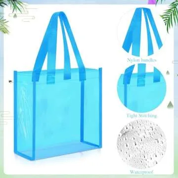 Paterr 30 Pcs Clear Tote Bag Stadium Approved Bulk 10 x 10 x 4 inch Plastic Tote Gifts Bags with Handle for Women Sports Gym(Blue)