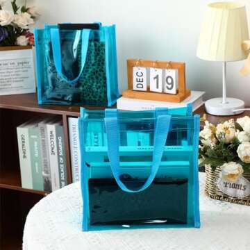 Paterr 30 Pcs Clear Tote Bag Stadium Approved Bulk 10 x 10 x 4 inch Plastic Tote Gifts Bags with Handle for Women Sports Gym(Blue)