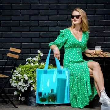 Paterr 30 Pcs Clear Tote Bag Stadium Approved Bulk 10 x 10 x 4 inch Plastic Tote Gifts Bags with Handle for Women Sports Gym(Blue)