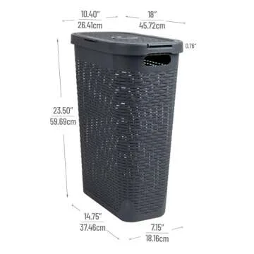 Mind Reader 40L Slim Laundry Hamper, Clothes Basket, Lid, Wicker Design, Plastic, 18"L x 10.4"W x 23.5"H, Gray