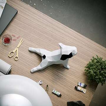 Yona DIY white Yoga French Bulldog Papercraft kit, Abstract Low Poly Animal DIY kits, Home decor, 3D Puzzle, kids crafts kits, Gift, origami 3D, Paper sculpture, Papercraft set for adults