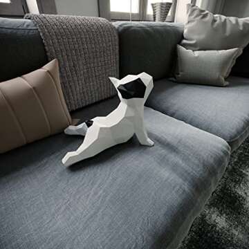 Yona DIY white Yoga French Bulldog Papercraft kit, Abstract Low Poly Animal DIY kits, Home decor, 3D Puzzle, kids crafts kits, Gift, origami 3D, Paper sculpture, Papercraft set for adults