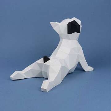 Yona DIY white Yoga French Bulldog Papercraft kit, Abstract Low Poly Animal DIY kits, Home decor, 3D Puzzle, kids crafts kits, Gift, origami 3D, Paper sculpture, Papercraft set for adults