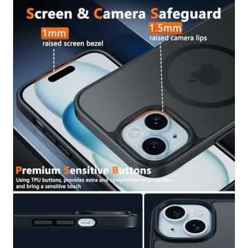 FNTCASE for iPhone 15 Case Matte: for iPhone 14 Case Magnetic Frosted Translucent Slim Shockproof Cell Phone Cover | Military Grade Protection Drop Proof Tough Protective Cases - Black