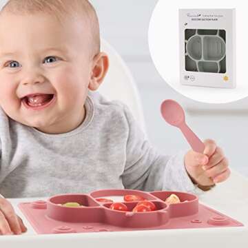 ROCCED Suction Plates for Baby placemat Spoon Fork Set for Toddlers, Silicone Baby Plates with Suction Baby Dishes for Kids Plates-Dusty blue