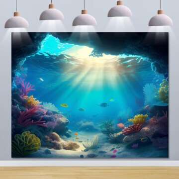 Under The Sea Backdrop 10x8ft Seabed Underwater World Ocean Coral Fish Deep Sea Photography Background Children Kids Birthday Party Banner Decorations Aquarium Backdrops