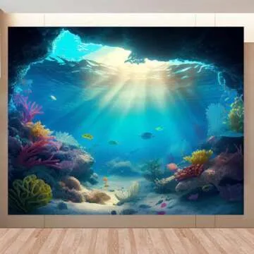 Under The Sea Backdrop 10x8ft Seabed Underwater World Ocean Coral Fish Deep Sea Photography Background Children Kids Birthday Party Banner Decorations Aquarium Backdrops