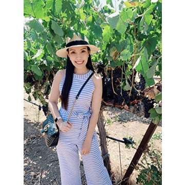 PRETTYGARDEN 2018 Women's Striped sleeveless Waist Belted Zipper Back Wide Leg Loose Jumpsuit Romper with Pockets (Blue, Small)