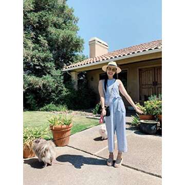 PRETTYGARDEN 2018 Women's Striped sleeveless Waist Belted Zipper Back Wide Leg Loose Jumpsuit Romper with Pockets (Blue, Small)